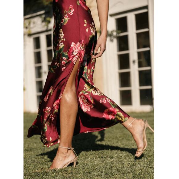 Petal and Pup Bryden Burgundy Floral Print Maxi Slip Dress Size XL - Picture 9 of 12